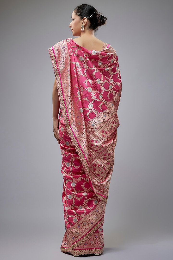 Pink Silk Zardosi Hand Embroidered Banarasi Handwoven Bridal Saree Set by Anushree Reddy at Pernia's Pop Up Shop