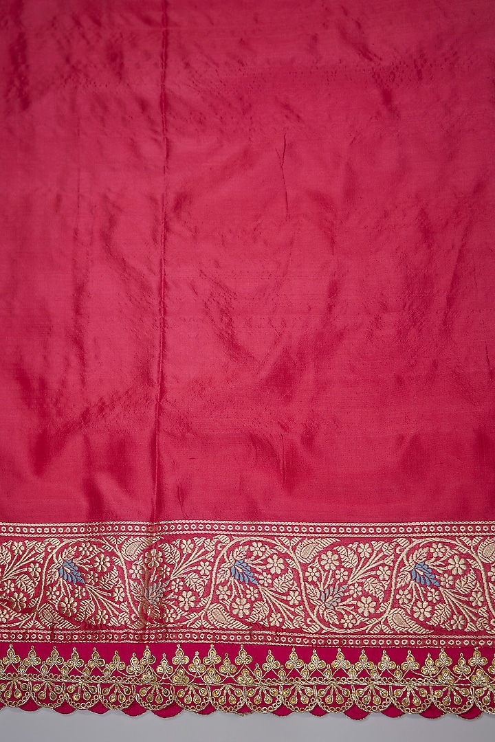 Pink Silk Zardosi Hand Embroidered Banarasi Handwoven Bridal Saree Set by Anushree Reddy at Pernia's Pop Up Shop