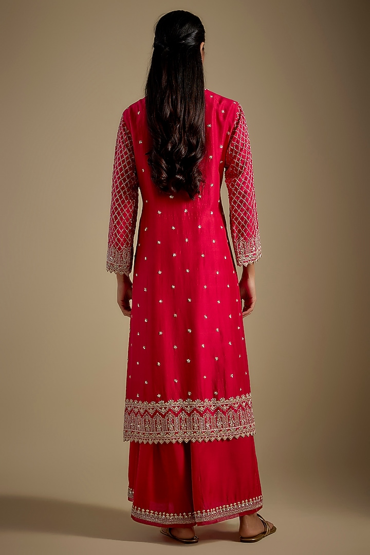 Red Dupion Silk Hand Embroidered Kurta Set by Anushree Reddy at Pernia's Pop Up Shop