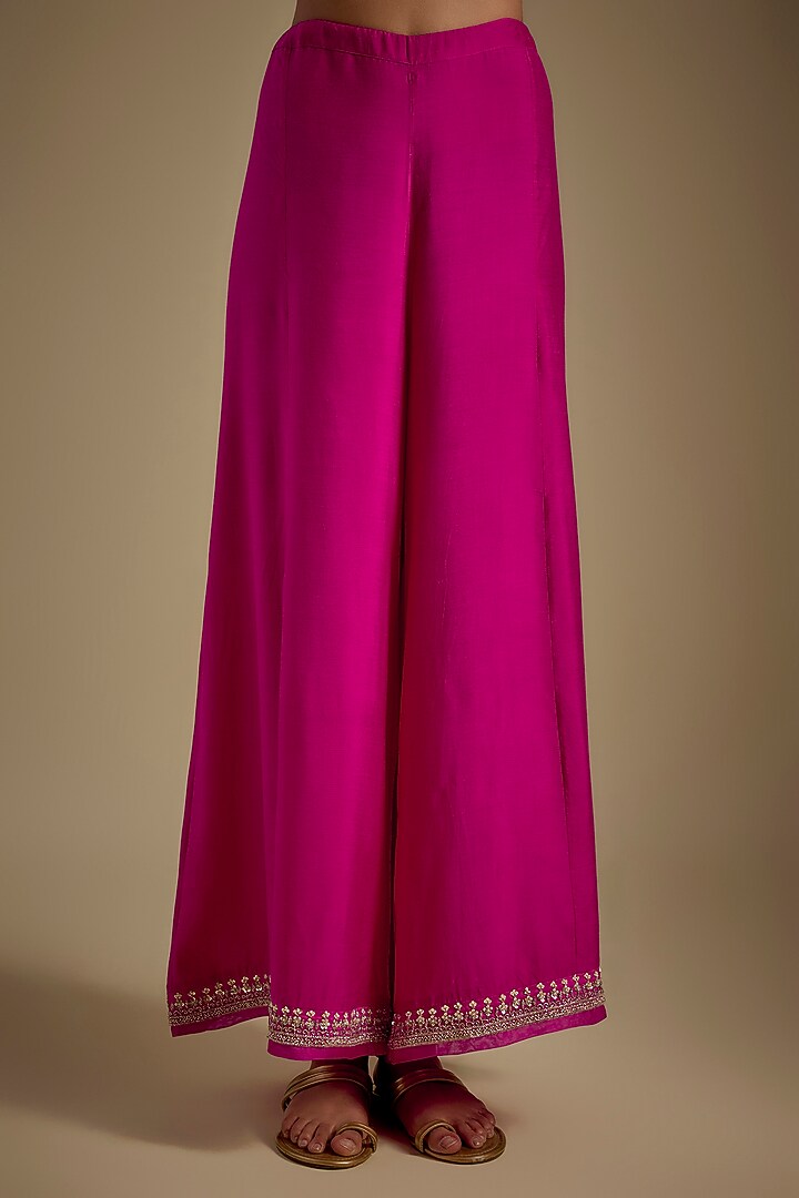Hot Pink Dupion Silk Hand Embroidered Kurta Set by Anushree Reddy at Pernia's Pop Up Shop