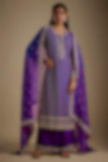 Purple Dupion Silk Hand Embroidered Kurta Set by Anushree Reddy at Pernia's Pop Up Shop