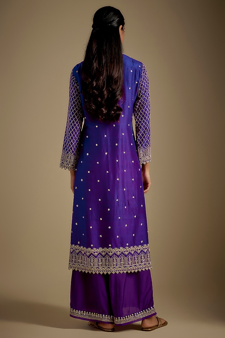 Purple Dupion Silk Hand Embroidered Kurta Set by Anushree Reddy at Pernia's Pop Up Shop