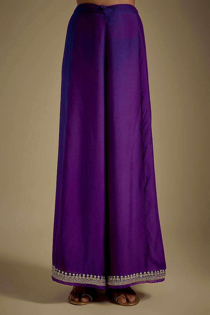 Purple Dupion Silk Hand Embroidered Kurta Set by Anushree Reddy at Pernia's Pop Up Shop