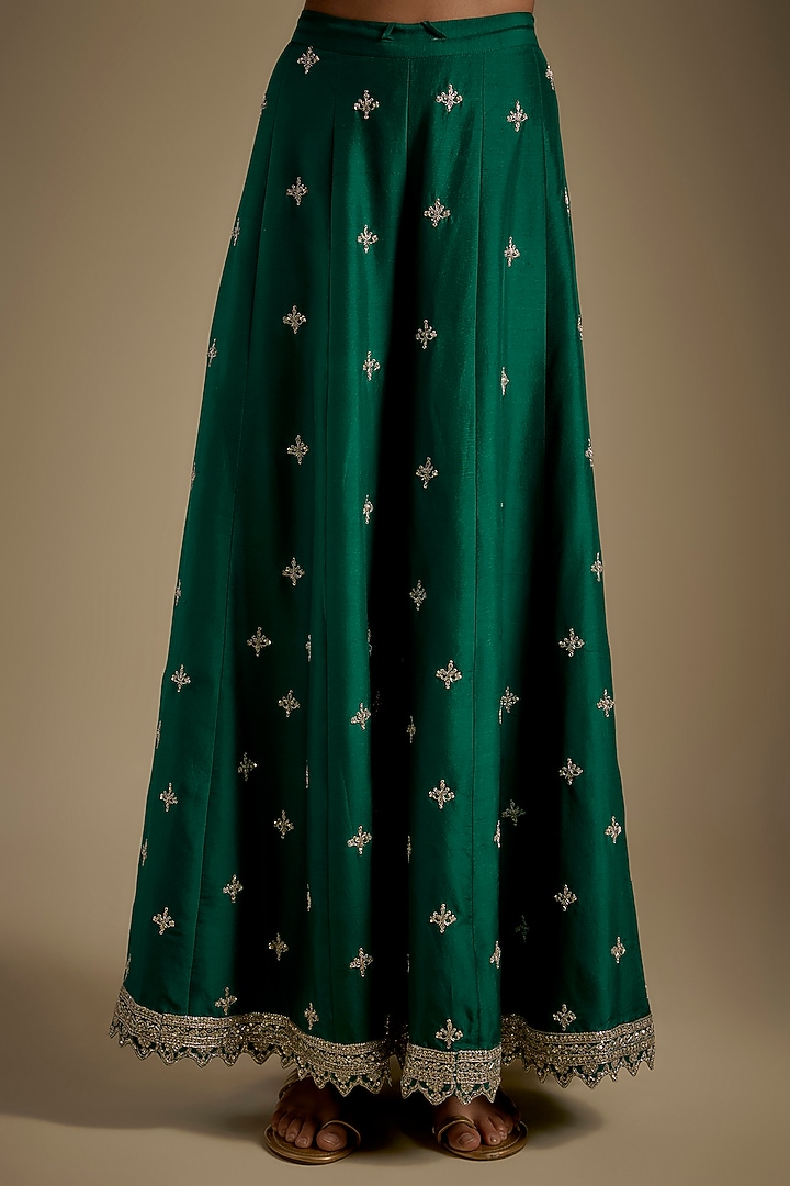 Emerald Green Dupion Silk Hand Embroidered Bridal Sharara Set by Anushree Reddy at Pernia's Pop Up Shop
