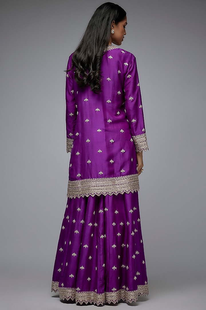 Purple Dupion Silk Hand Embroidered Bridal Sharara Set by Anushree Reddy at Pernia's Pop Up Shop