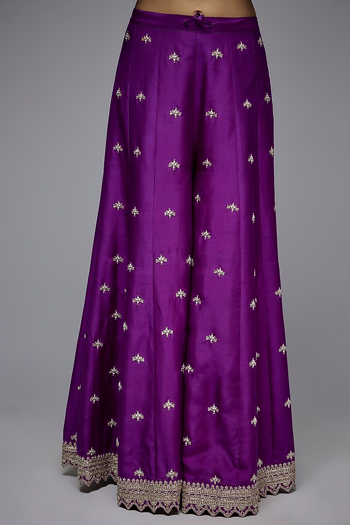 Purple Dupion Silk Hand Embroidered Bridal Sharara Set by Anushree Reddy at Pernia's Pop Up Shop