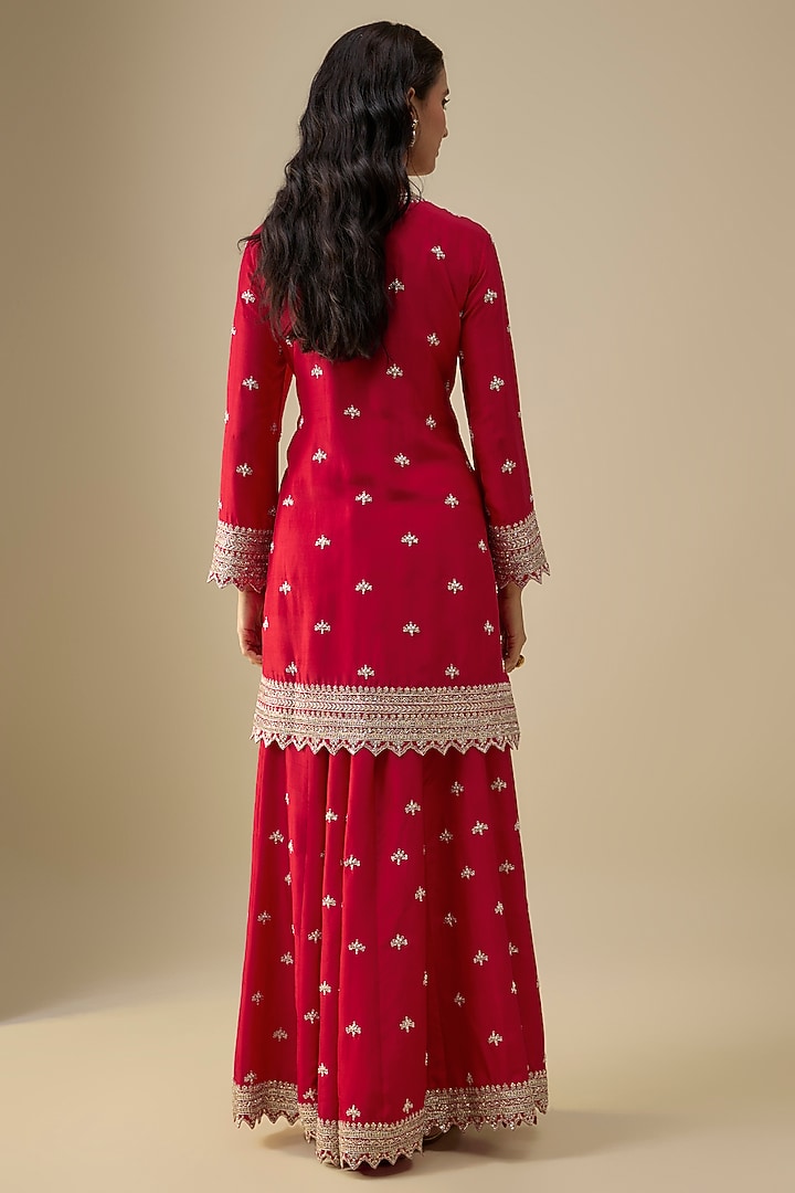 Cherry Red Dupion Silk Bridal Sharara Set by Anushree Reddy at Pernia's Pop Up Shop