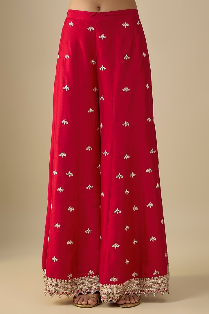 Cherry Red Dupion Silk Bridal Sharara Set by Anushree Reddy at Pernia's Pop Up Shop