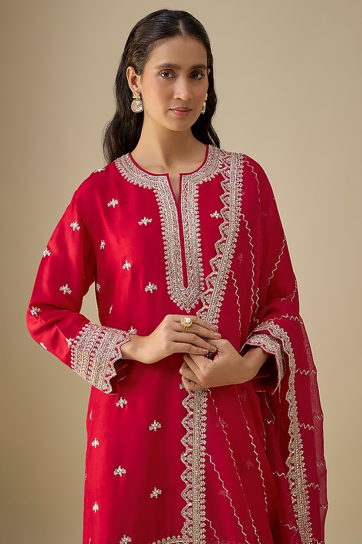 Cherry Red Dupion Silk Bridal Sharara Set by Anushree Reddy at Pernia's Pop Up Shop