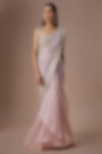 Soft Pink Chiffon & Organza Ruffled Bridal Saree Set by Anushree Reddy at Pernia's Pop Up Shop