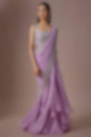 Lavender Chiffon & Organza Ruffled Bridal Saree Set by Anushree Reddy at Pernia's Pop Up Shop