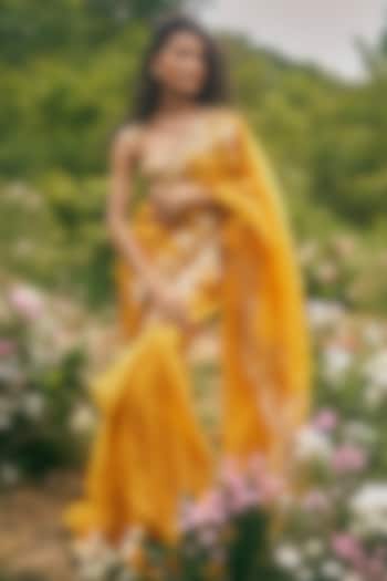 Mustard Yellow Organza Ruffled Reception Saree Set by Anushree Reddy at Pernia's Pop Up Shop