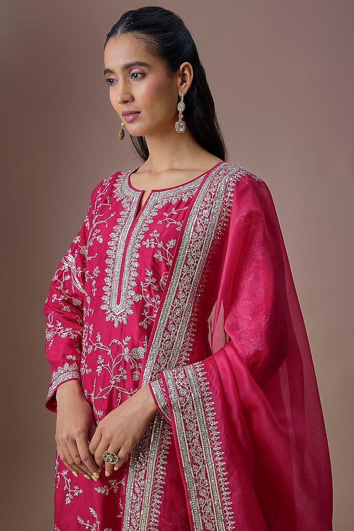 Cherry Red Dupion Silk Kurta Set by Anushree Reddy at Pernia's Pop Up Shop