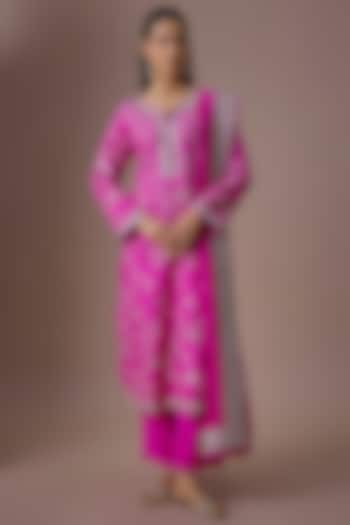 Hot Pink Dupion Silk Kurta Set by Anushree Reddy at Pernia's Pop Up Shop
