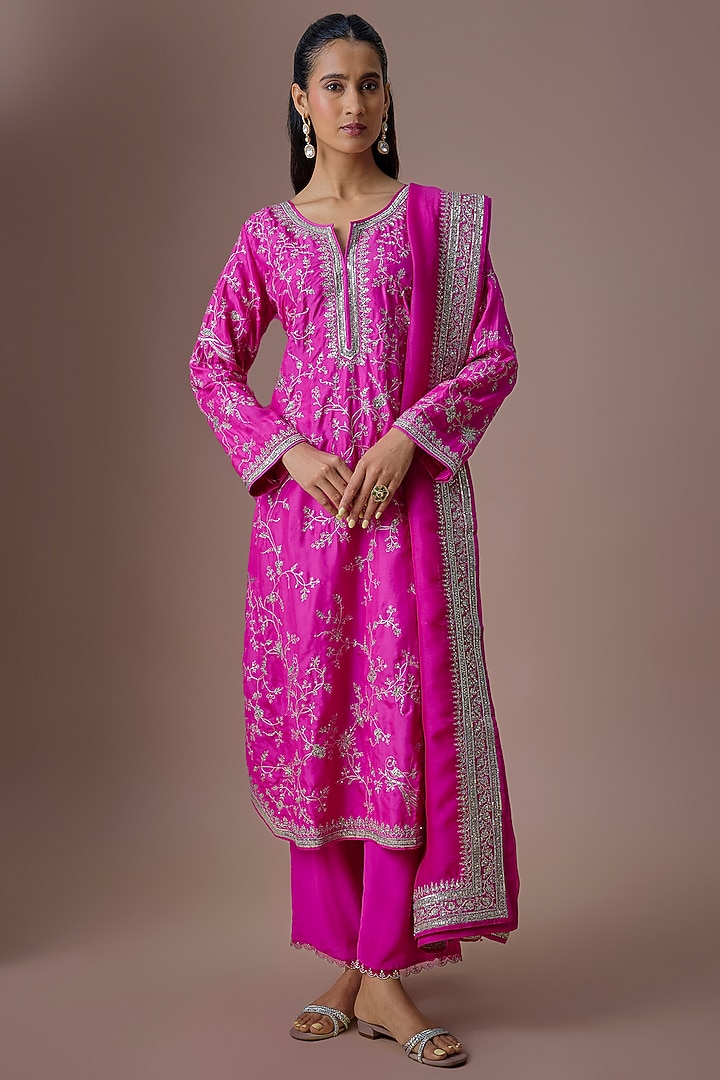 Hot Pink Dupion Silk Kurta Set by Anushree Reddy at Pernia's Pop Up Shop