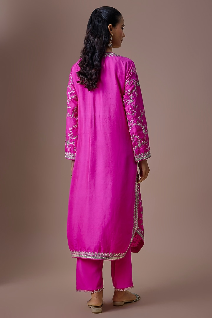 Hot Pink Dupion Silk Kurta Set by Anushree Reddy at Pernia's Pop Up Shop