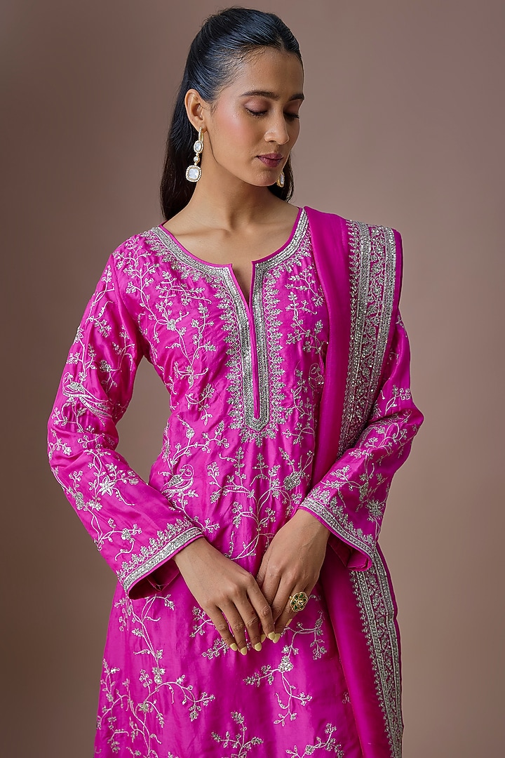 Hot Pink Dupion Silk Kurta Set by Anushree Reddy at Pernia's Pop Up Shop