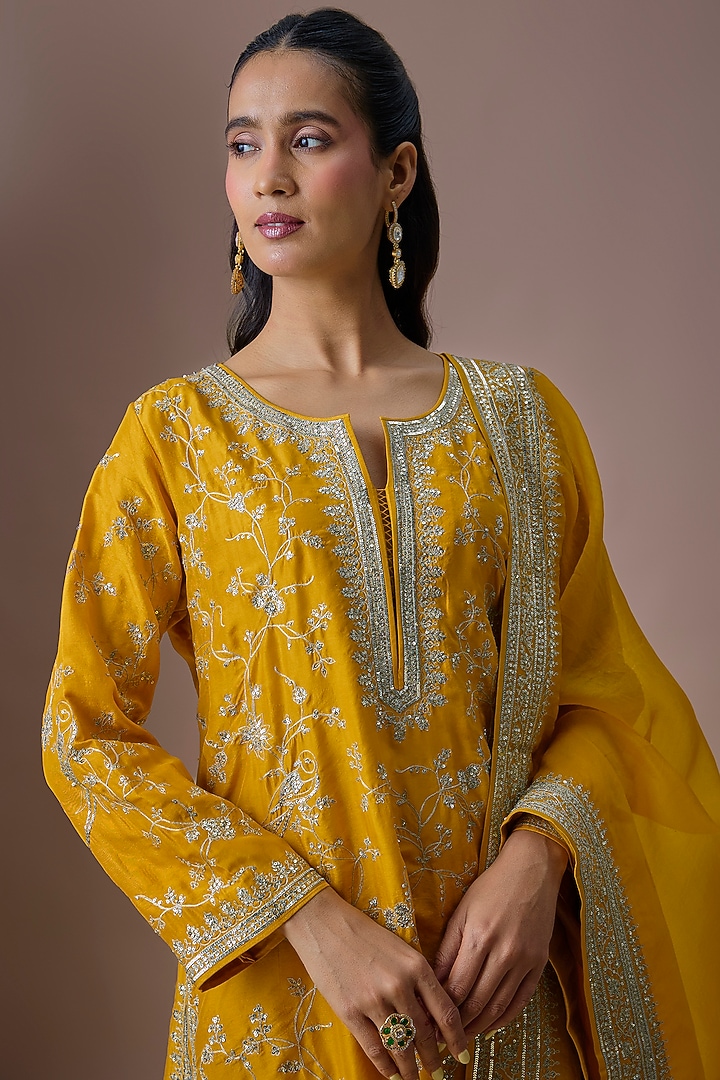 Mustard Yellow Dupion Silk Kurta Set by Anushree Reddy at Pernia's Pop Up Shop