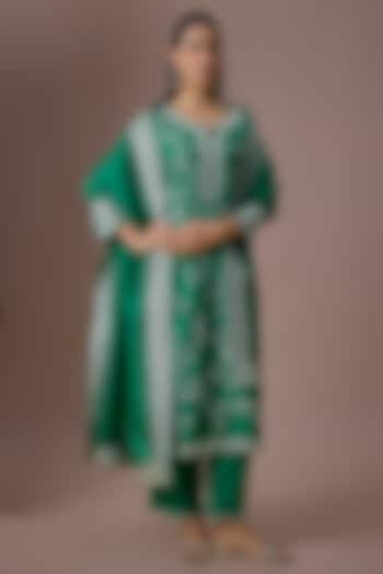 Emerald Green Dupion Silk Kurta Set by Anushree Reddy at Pernia's Pop Up Shop