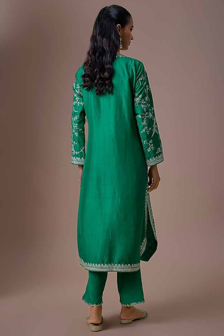 Emerald Green Dupion Silk Kurta Set by Anushree Reddy at Pernia's Pop Up Shop