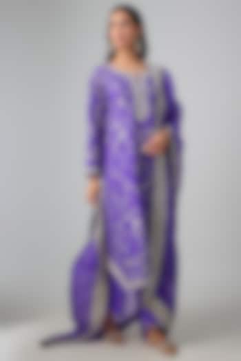 Purple Dupion Silk Hand & Machine Embroidered Kurta Set by Anushree Reddy at Pernia's Pop Up Shop