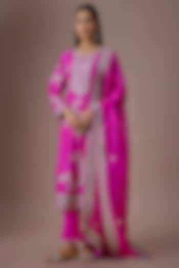 Hot Pink Dupion Silk Sequins Embroidered Kurta Set by Anushree Reddy at Pernia's Pop Up Shop