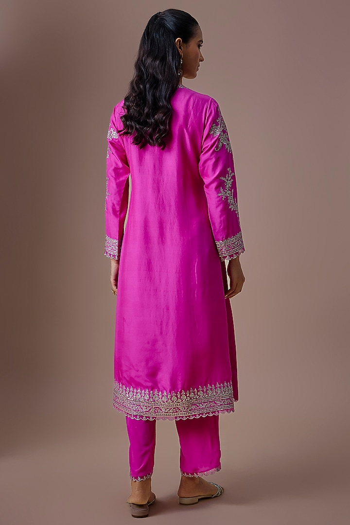 Hot Pink Dupion Silk Sequins Embroidered Kurta Set by Anushree Reddy at Pernia's Pop Up Shop