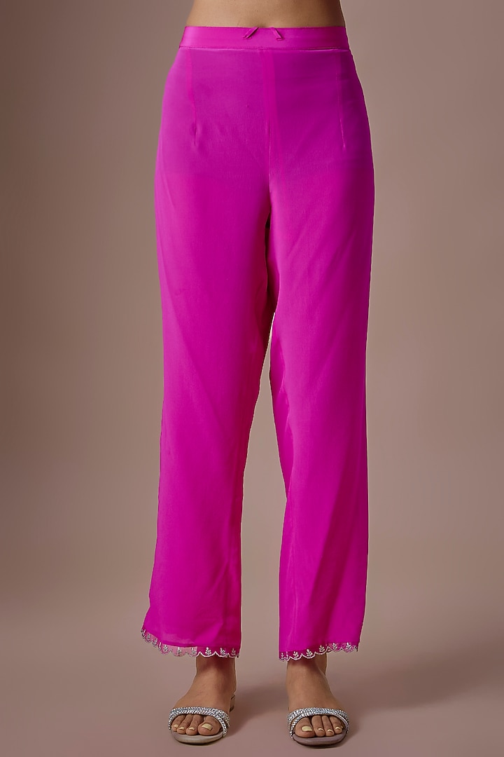 Hot Pink Dupion Silk Sequins Embroidered Kurta Set by Anushree Reddy at Pernia's Pop Up Shop