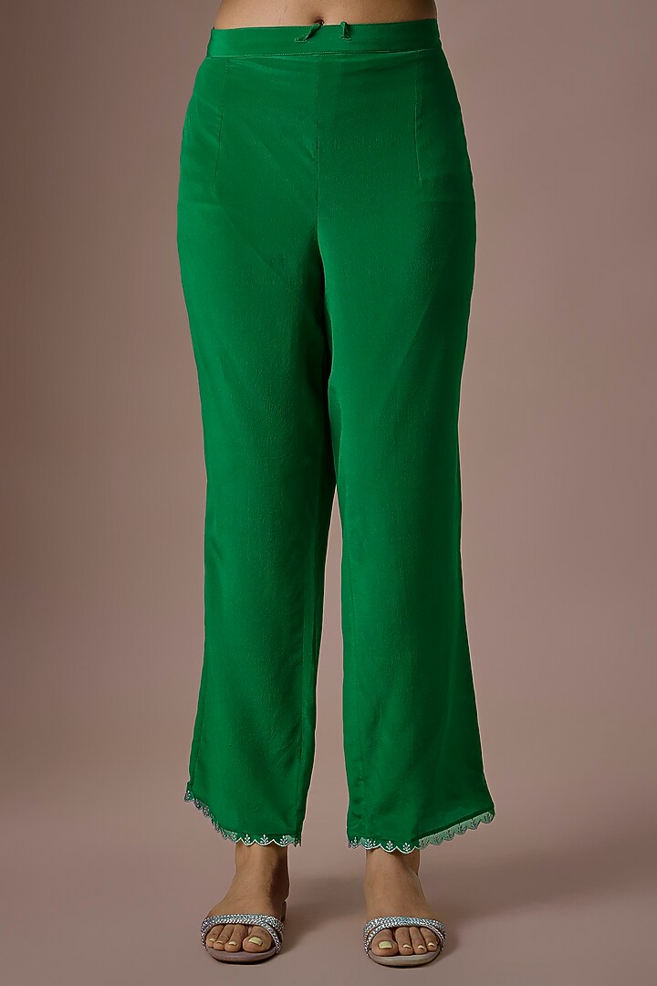 Emerald Green Dupion Silk Sequins Embroidered Kurta Set by Anushree Reddy at Pernia's Pop Up Shop