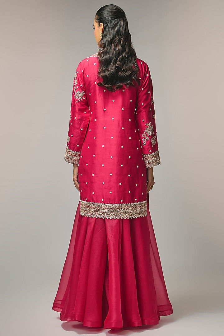 Cherry Red Dupion Silk Bridal Sharara Set by Anushree Reddy at Pernia's Pop Up Shop