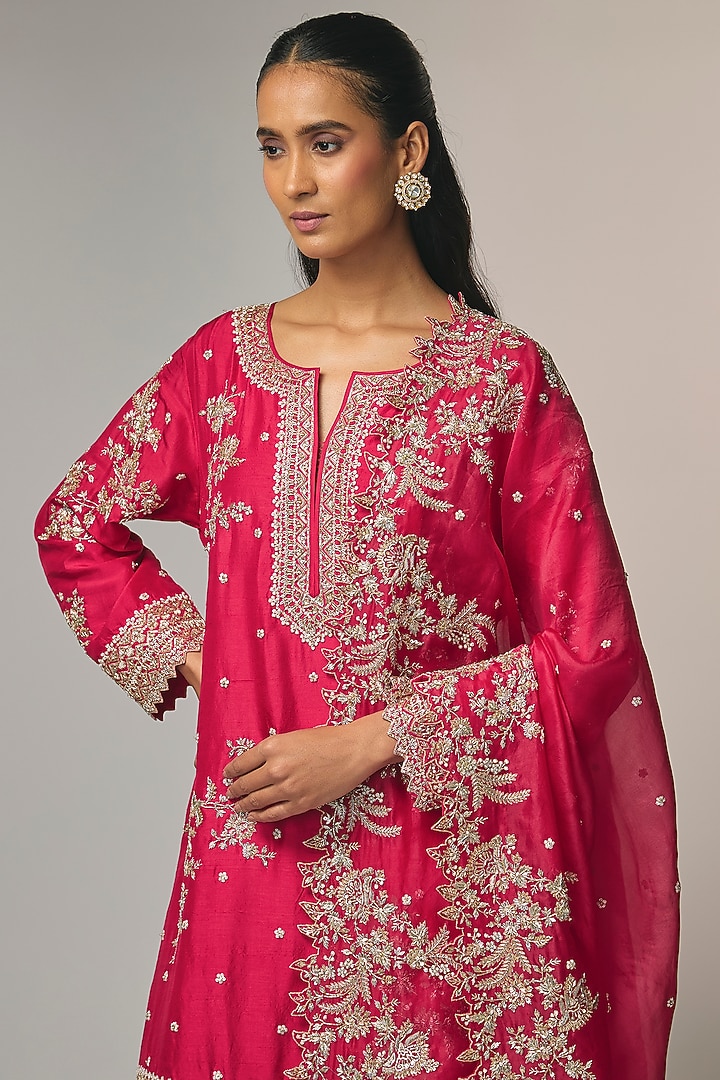 Cherry Red Dupion Silk Bridal Sharara Set by Anushree Reddy at Pernia's Pop Up Shop