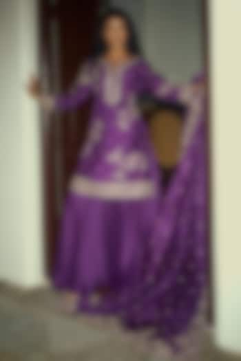 Purple Dupion Silk Bridal Sharara Set by Anushree Reddy at Pernia's Pop Up Shop