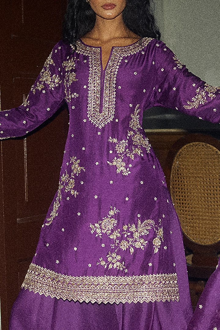Purple Dupion Silk Bridal Sharara Set by Anushree Reddy at Pernia's Pop Up Shop