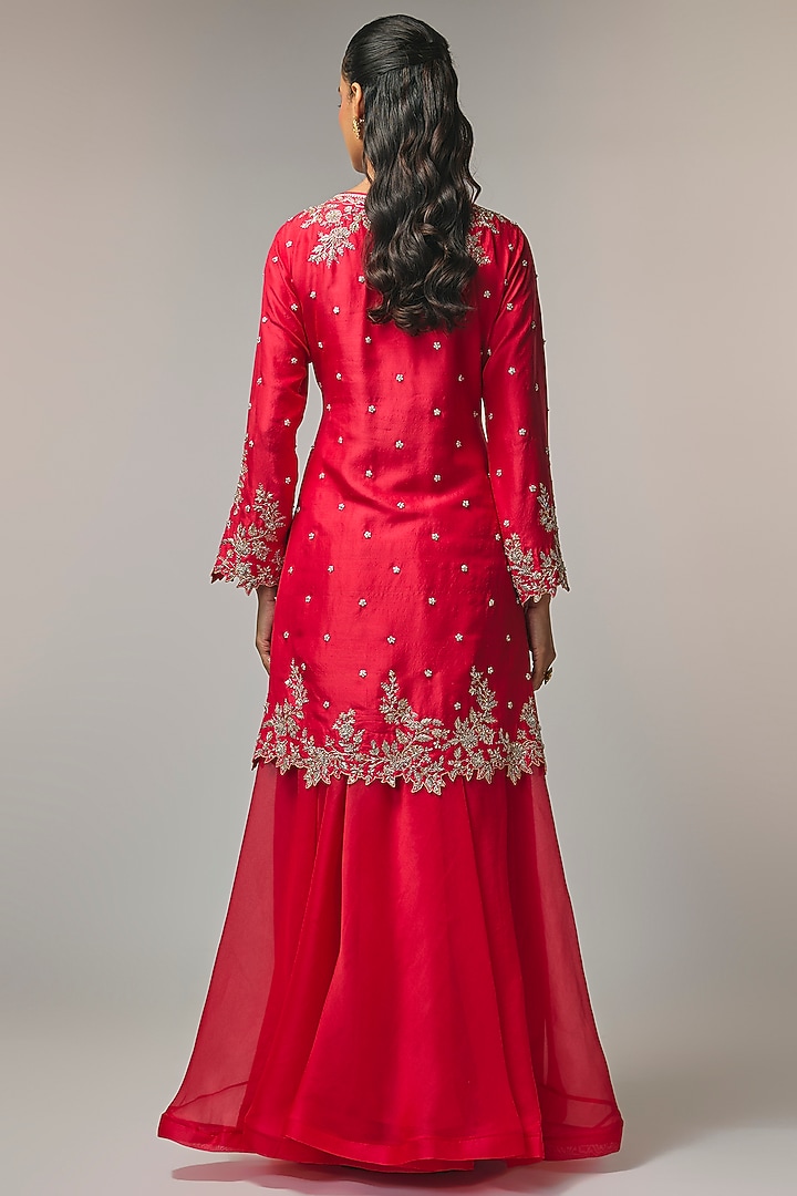 Cherry Red Dupion Silk Bridal Sharara Set by Anushree Reddy at Pernia's Pop Up Shop