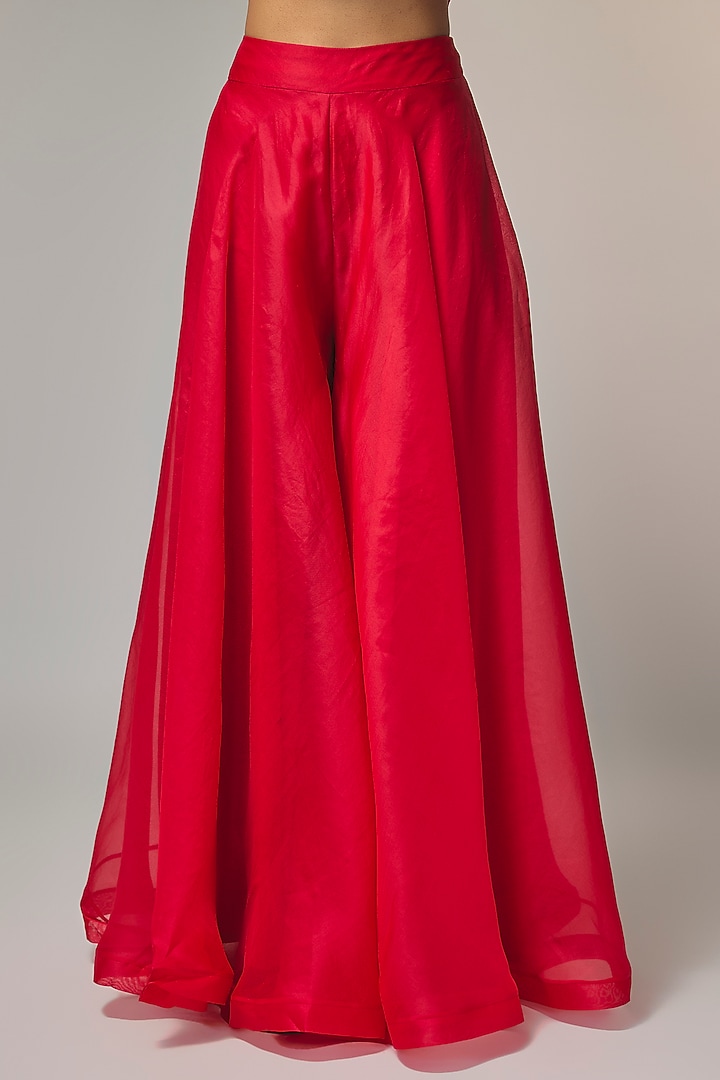 Cherry Red Dupion Silk Bridal Sharara Set by Anushree Reddy at Pernia's Pop Up Shop