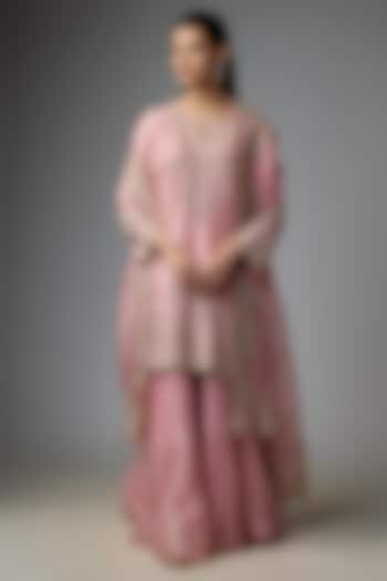Blush Pink Dupion Silk & Organza Bridal Sharara Set by Anushree Reddy at Pernia's Pop Up Shop