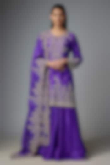 Purple Dupion Silk & Organza Bridal Sharara Set by Anushree Reddy at Pernia's Pop Up Shop