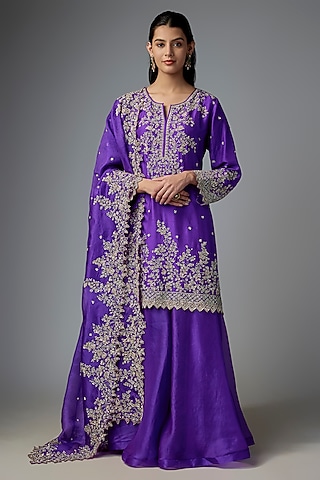 Purple Dupion Silk & Organza Sharara Set by Anushree Reddy