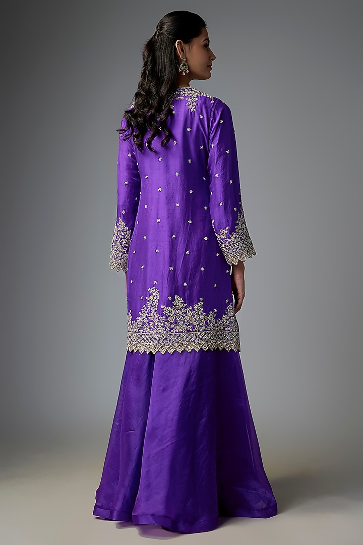 Purple Dupion Silk & Organza Bridal Sharara Set by Anushree Reddy at Pernia's Pop Up Shop