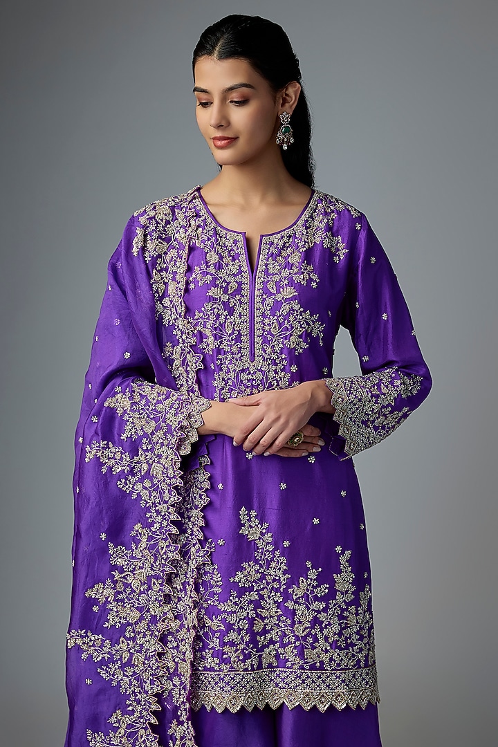 Purple Dupion Silk & Organza Bridal Sharara Set by Anushree Reddy at Pernia's Pop Up Shop