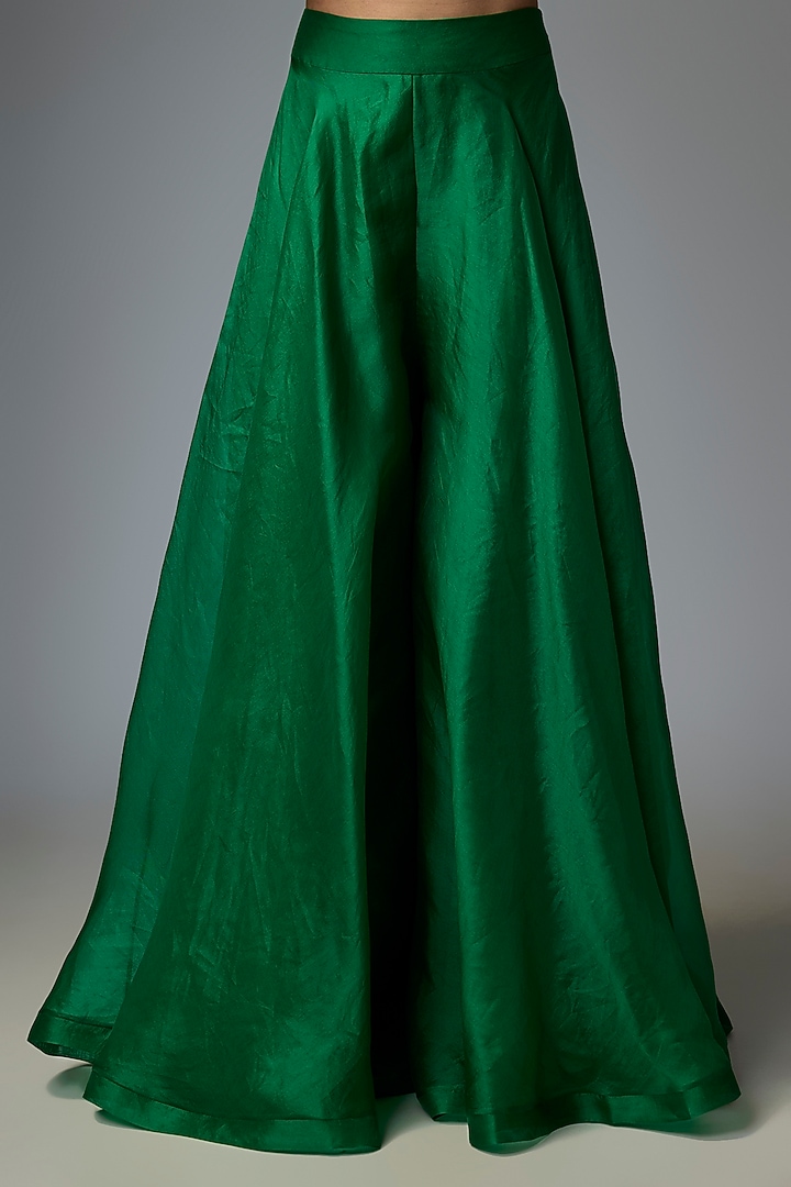 Emerald Green Dupion Silk & Organza Bridal Sharara Set by Anushree Reddy at Pernia's Pop Up Shop