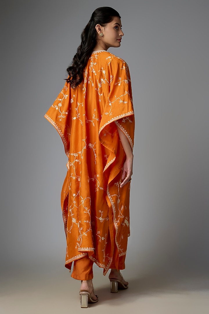 Orange Dupion Silk Aari & Thread Work Kaftan Set by Anushree Reddy at Pernia's Pop Up Shop