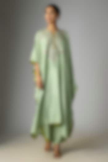 Sea Green Dupion Silk Hand Embroidered Kaftan Set by Anushree Reddy at Pernia's Pop Up Shop