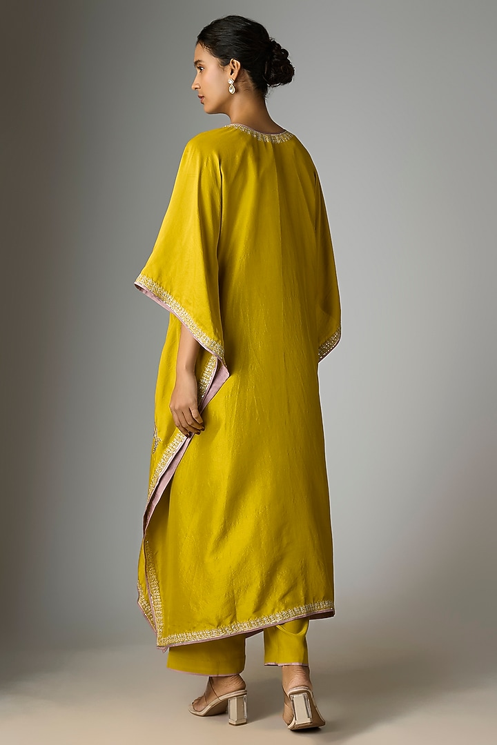 Chutney Green Dupion Silk Hand & Machine Embroidered Kaftan Set by Anushree Reddy at Pernia's Pop Up Shop