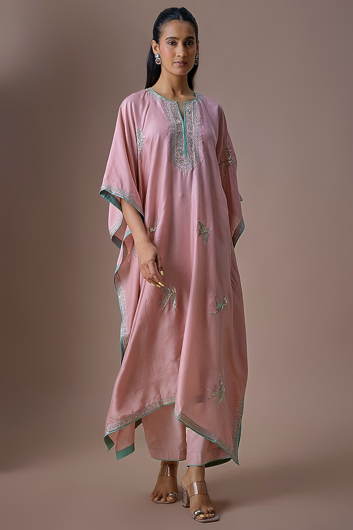 Blush Pink Dupion Silk Kaftan Set by Anushree Reddy at Pernia's Pop Up Shop