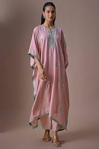 Blush Pink Dupion Silk Kaftan Set by Anushree Reddy