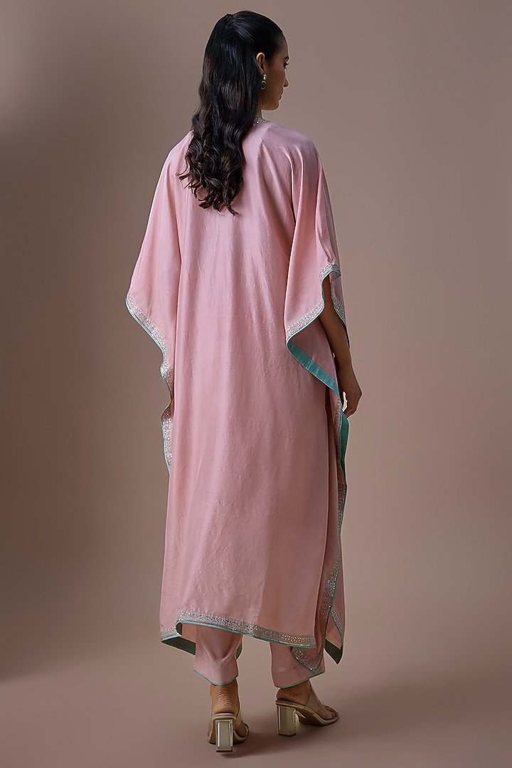 Blush Pink Dupion Silk Kaftan Set by Anushree Reddy at Pernia's Pop Up Shop