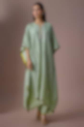 Sea Green Dupion Silk Kaftan Set by Anushree Reddy at Pernia's Pop Up Shop