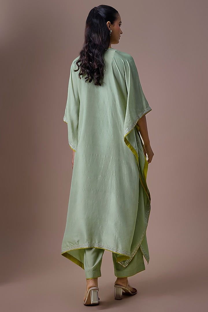 Sea Green Dupion Silk Kaftan Set by Anushree Reddy at Pernia's Pop Up Shop