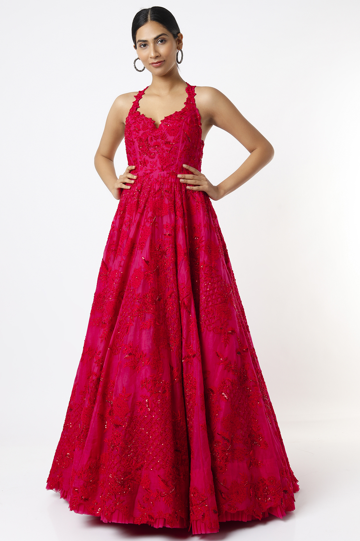 Red Embroidered Bridal Gown by Anushree Reddy at Pernia's Pop Up Shop